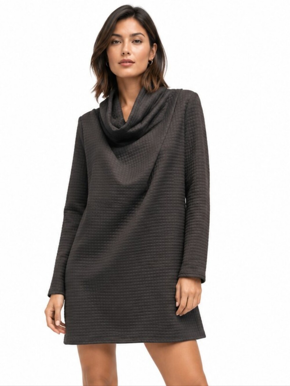 Zanzea Black Loose Funnel Neck Mini Dress Quilted Medium